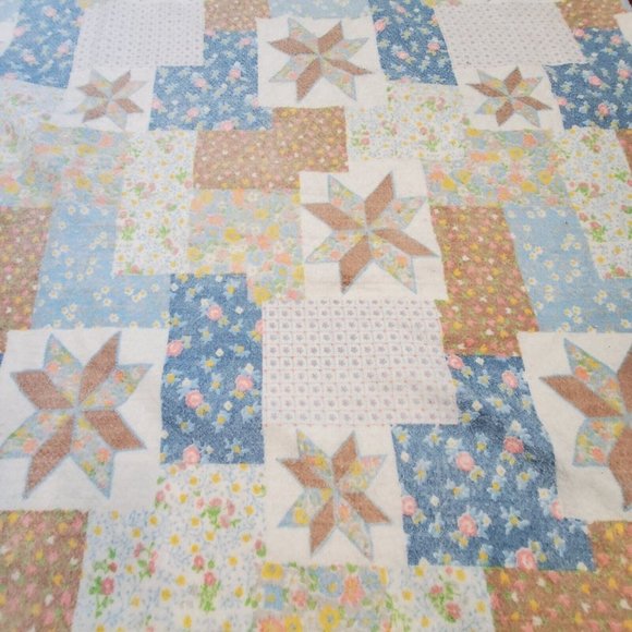 Vintage Beacon Patchwork Floral 8 Point Star Faux Quilt Thermal Blanket‎ 87x71 - Picture 2 of 9